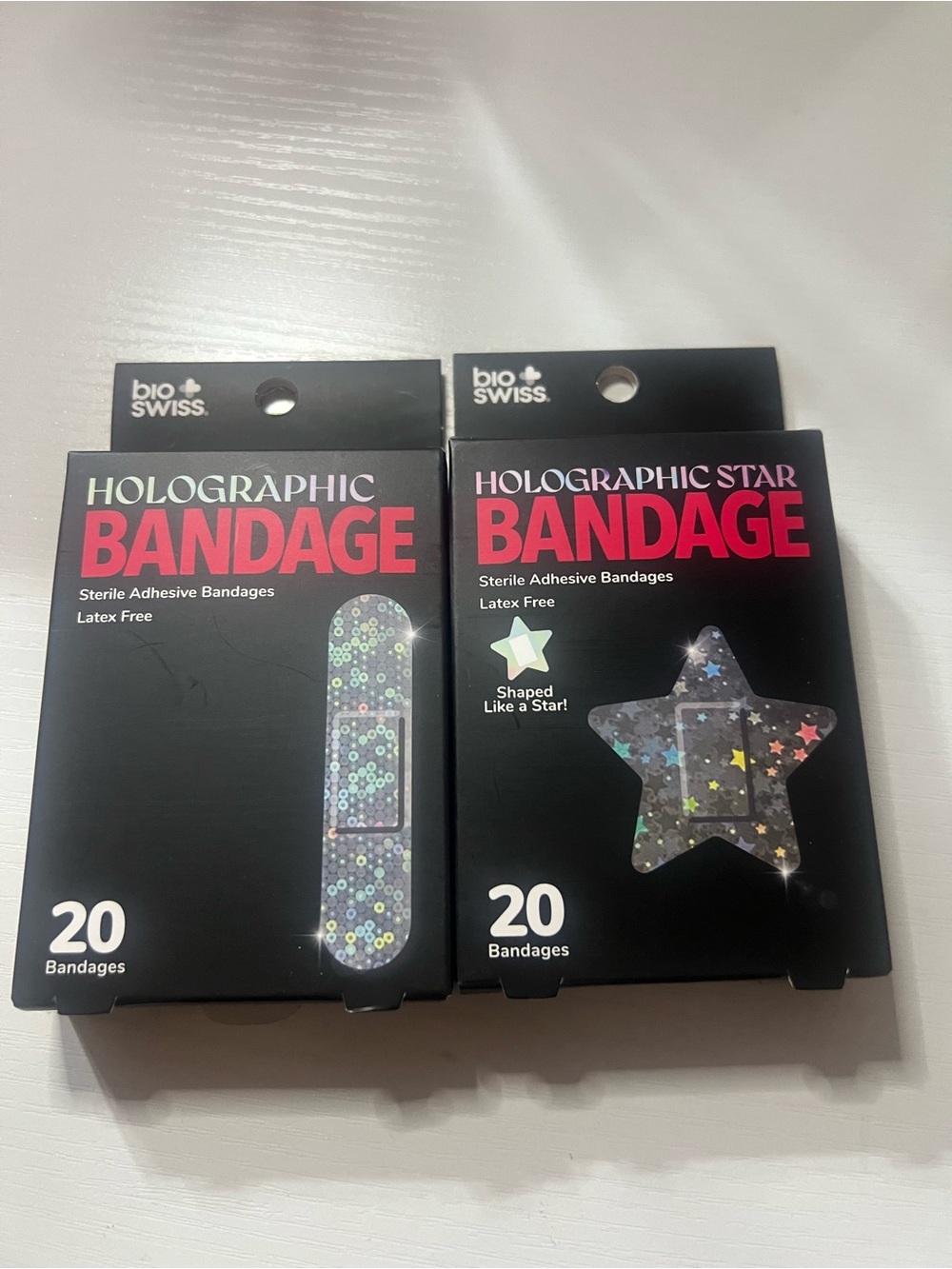 Holographic Star Bandages - Black with Multicolor Sparkle (20 Pack)